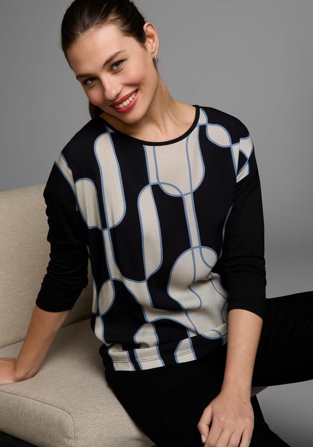 Laura Scott Shirtblouse met grafische print in materiaalmix - Foto 10