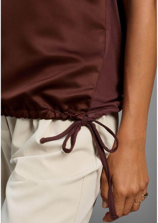 Laura Scott Shirtblouse Satijnen blouse met jersey-achterpand en bindband NIEUWE COLLECTIE