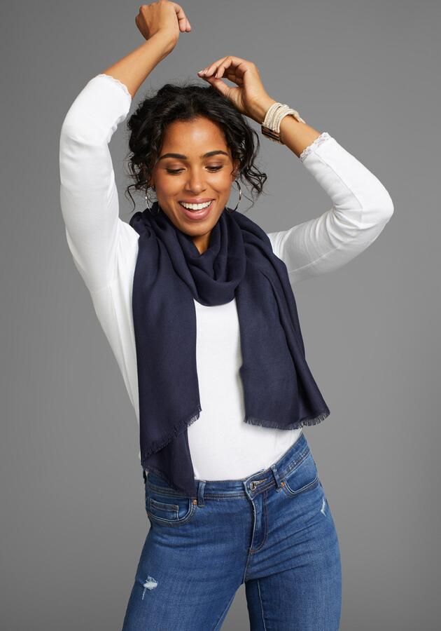 Laura Scott Sjaal-doek met fijne franjes nieuwe kleur champagne - Foto 3