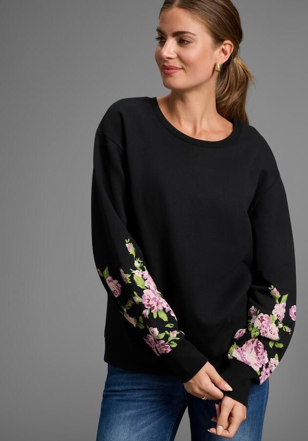 Laura Scott Sweater Zachte katoenmix met bloe print op de mouwen - Foto 6