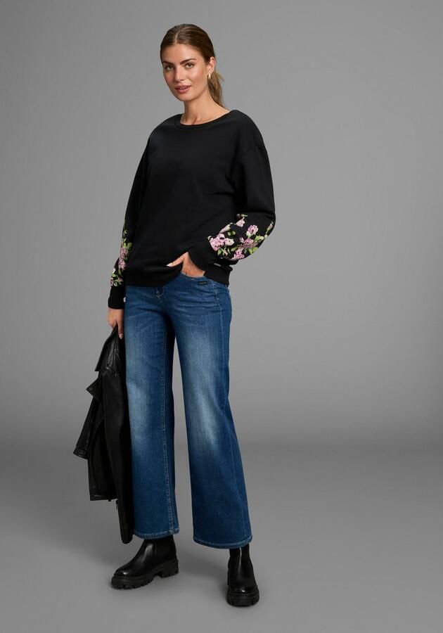 Laura Scott Sweater Zachte katoenmix met bloe print op de mouwen - Foto 4