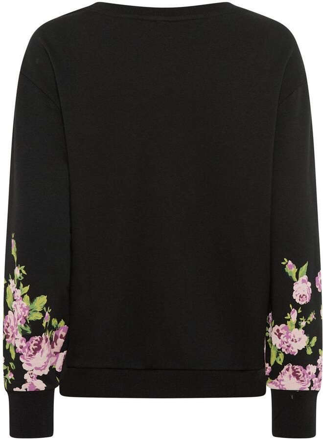 Laura Scott Sweater Zachte katoenmix met bloe print op de mouwen