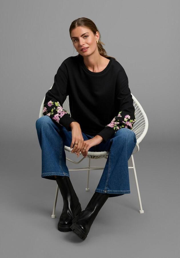 Laura Scott Sweater Zachte katoenmix met bloe print op de mouwen - Foto 5