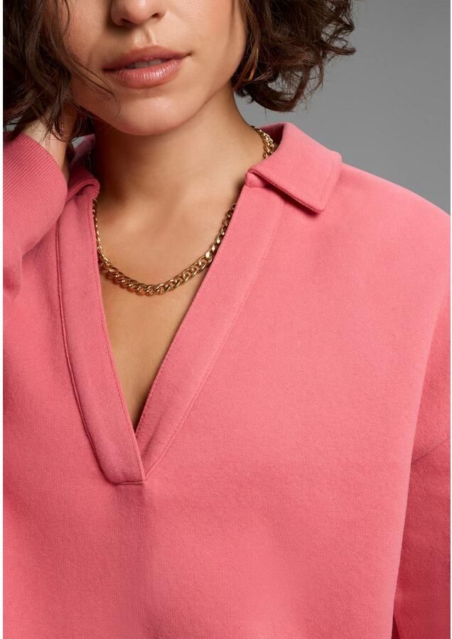 Laura Scott Sweatshirt Zachte katoenmix met V-hals en koord aan de zoom - Foto 3