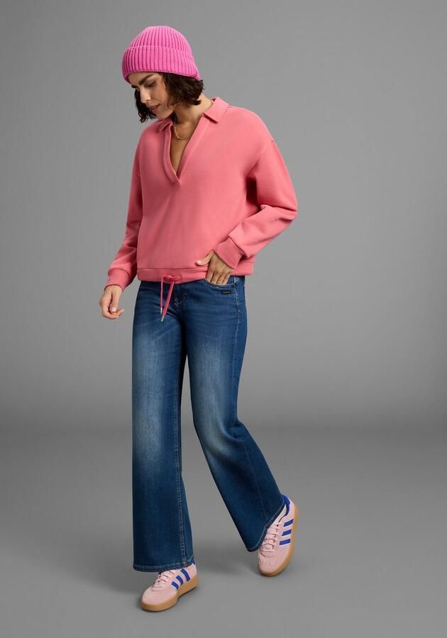 Laura Scott Sweatshirt Zachte katoenmix met V-hals en koord aan de zoom - Foto 5