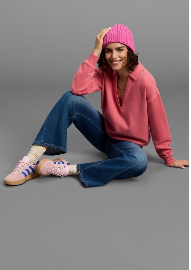 Laura Scott Sweatshirt Zachte katoenmix met V-hals en koord aan de zoom - Foto 2