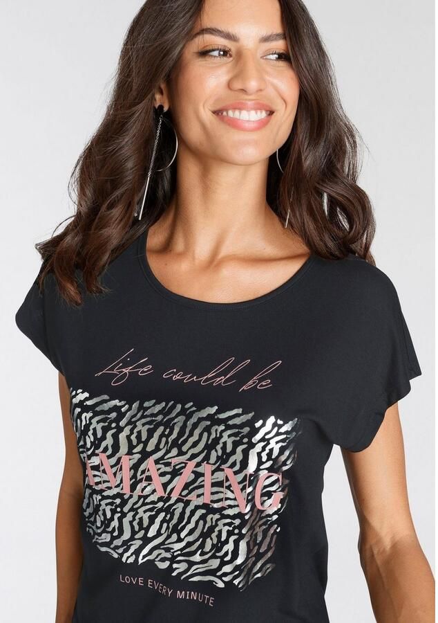 Laura Scott T-shirt figuurvolgende pasvorm bedrukt ronde hals - Foto 3