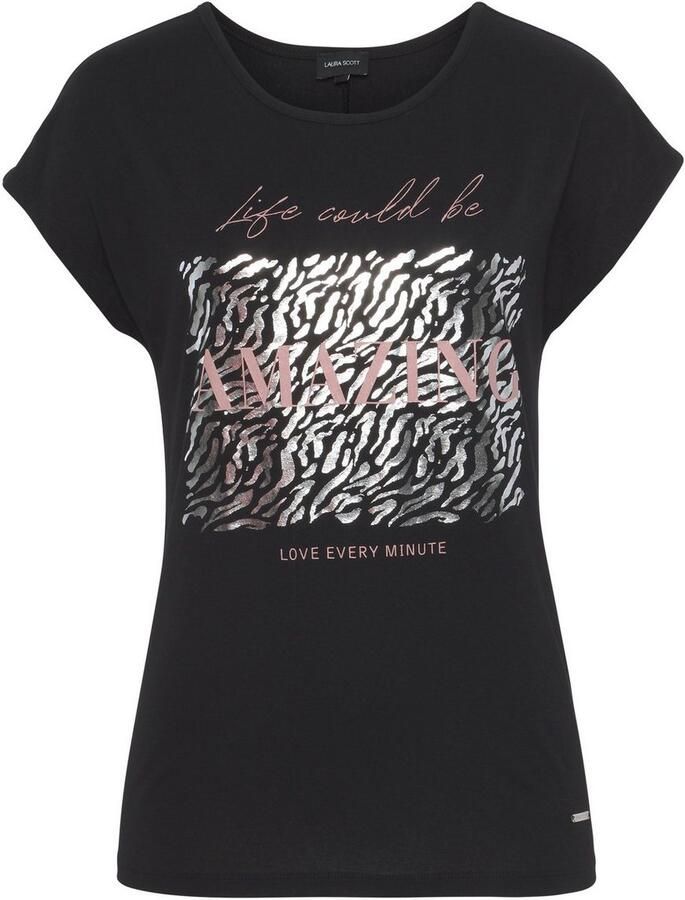 Laura Scott T-shirt figuurvolgende pasvorm bedrukt ronde hals