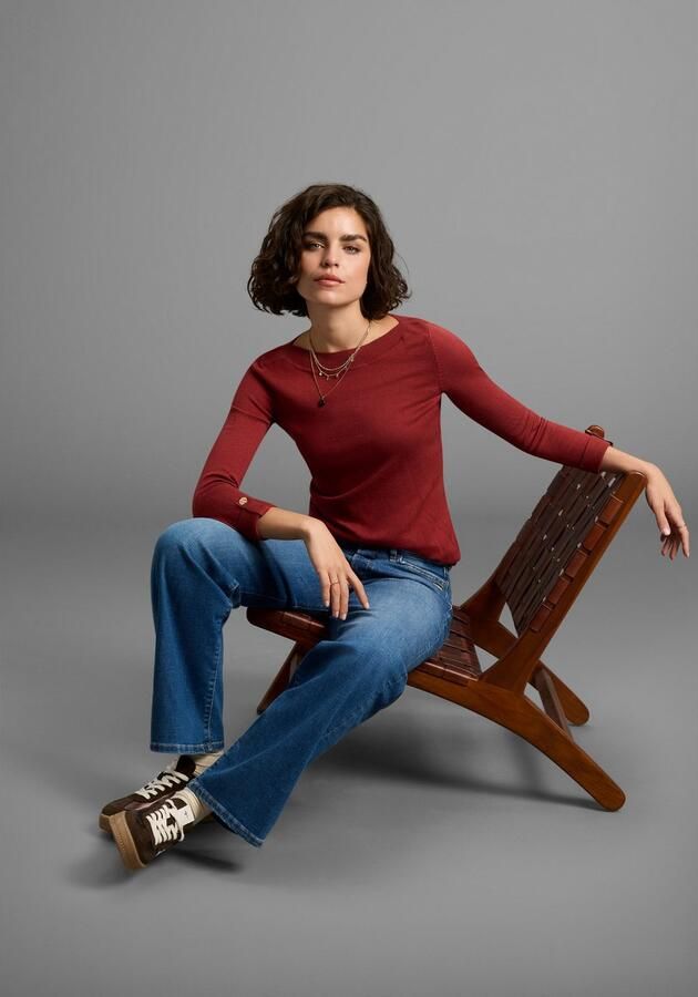 Laura Scott Trui met 3 4 mouwen lichte overgangstrui met knoopdetail - Foto 5