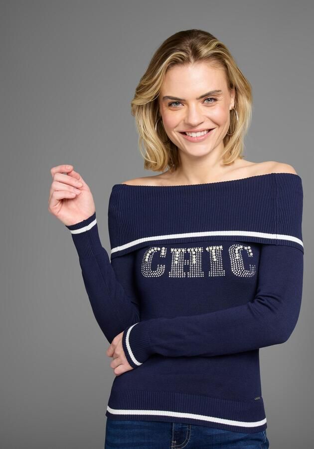 Laura Scott Trui met car hals met tekst van glitterstenen en sierparels - Foto 6