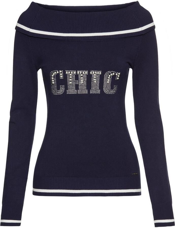 Laura Scott Trui met car hals met tekst van glitterstenen en sierparels