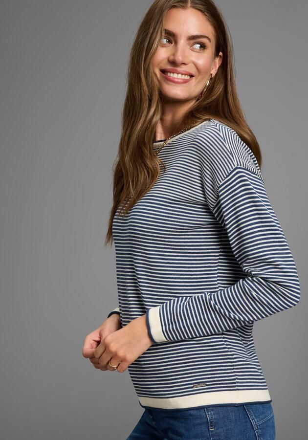 Laura Scott Trui met ronde hals Fijn gebreide trui van structuurbreisel met strepen - Foto 6