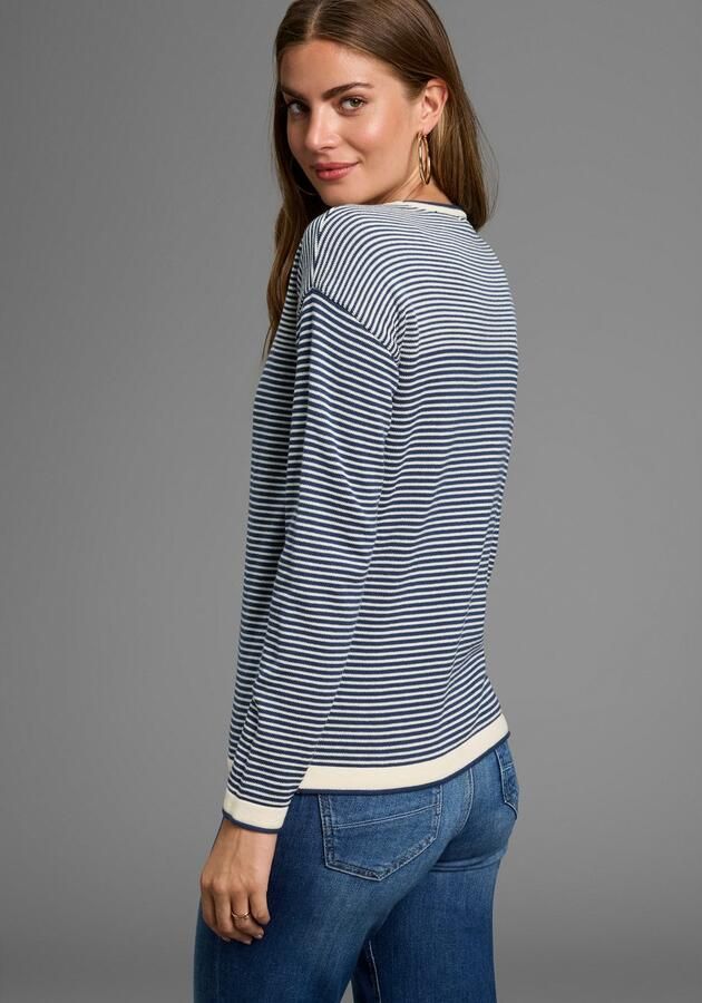 Laura Scott Trui met ronde hals Fijn gebreide trui van structuurbreisel met strepen - Foto 2