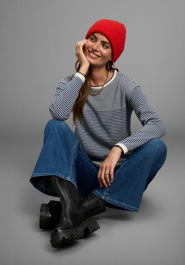 Laura Scott Trui met ronde hals Fijn gebreide trui van structuurbreisel met strepen - Foto 4