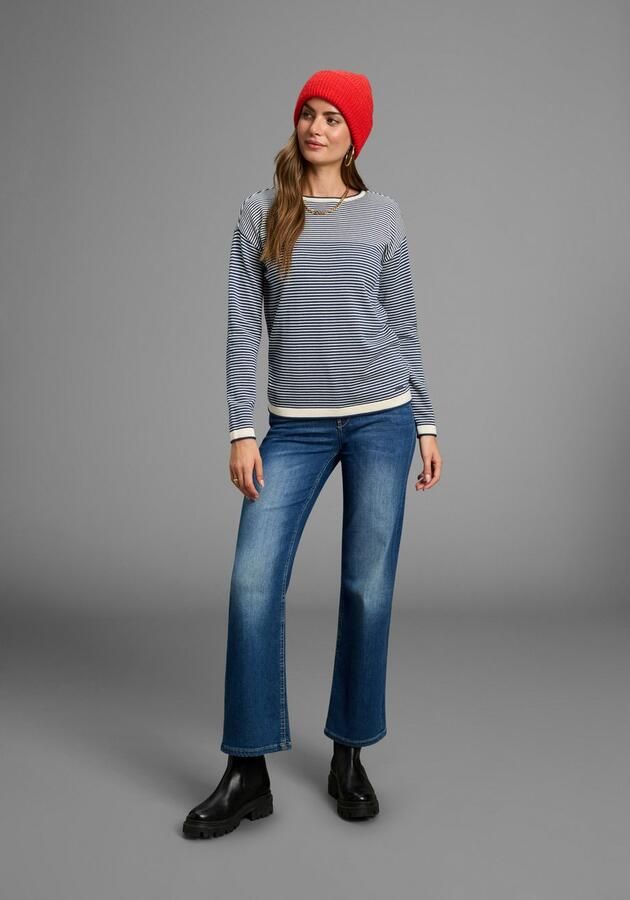 Laura Scott Trui met ronde hals Fijn gebreide trui van structuurbreisel met strepen - Foto 5