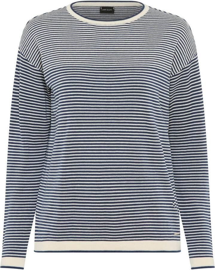 Laura Scott Trui met ronde hals Fijn gebreide trui van structuurbreisel met strepen