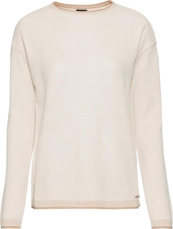 Laura Scott Trui met ronde hals licht fijn breisel met wafelpatroon en subtiele rolranden