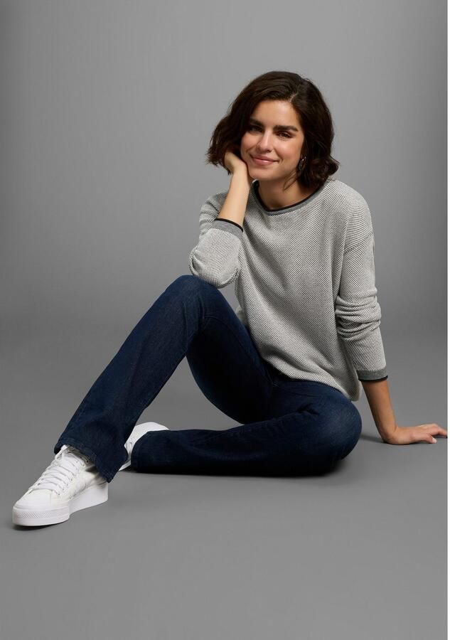 Laura Scott Trui met ronde hals licht fijn breisel met wafelpatroon en subtiele rolranden - Foto 2