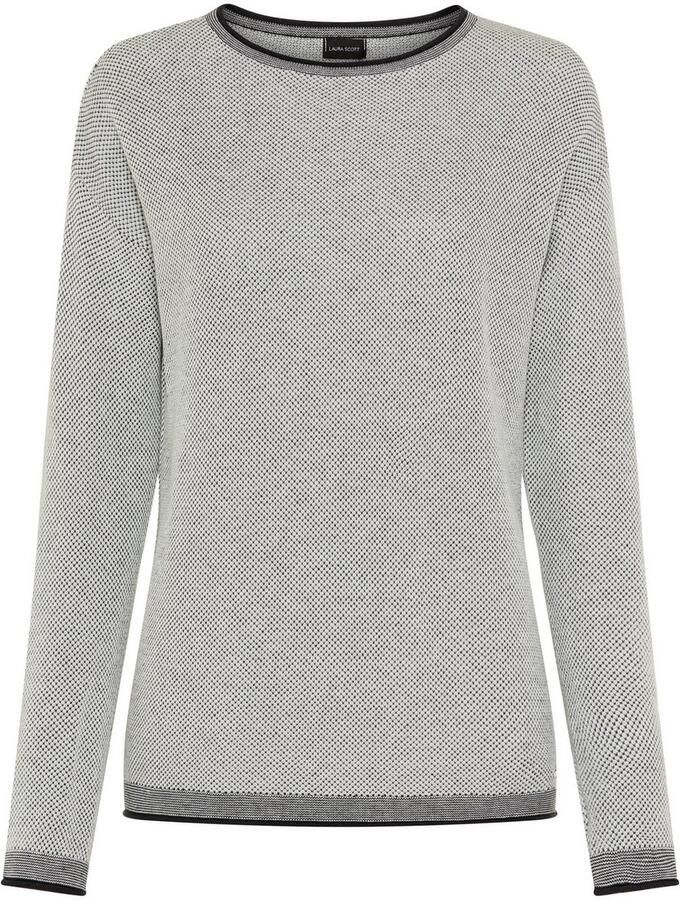 Laura Scott Trui met ronde hals licht fijn breisel met wafelpatroon en subtiele rolranden