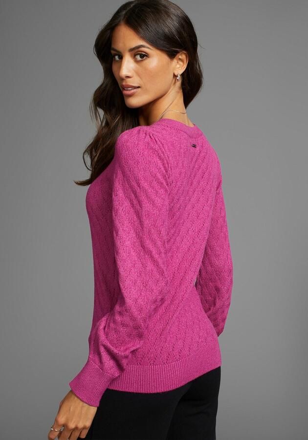 Laura Scott Trui met ronde hals met knoopsluiting en ajourpatroon - Foto 3