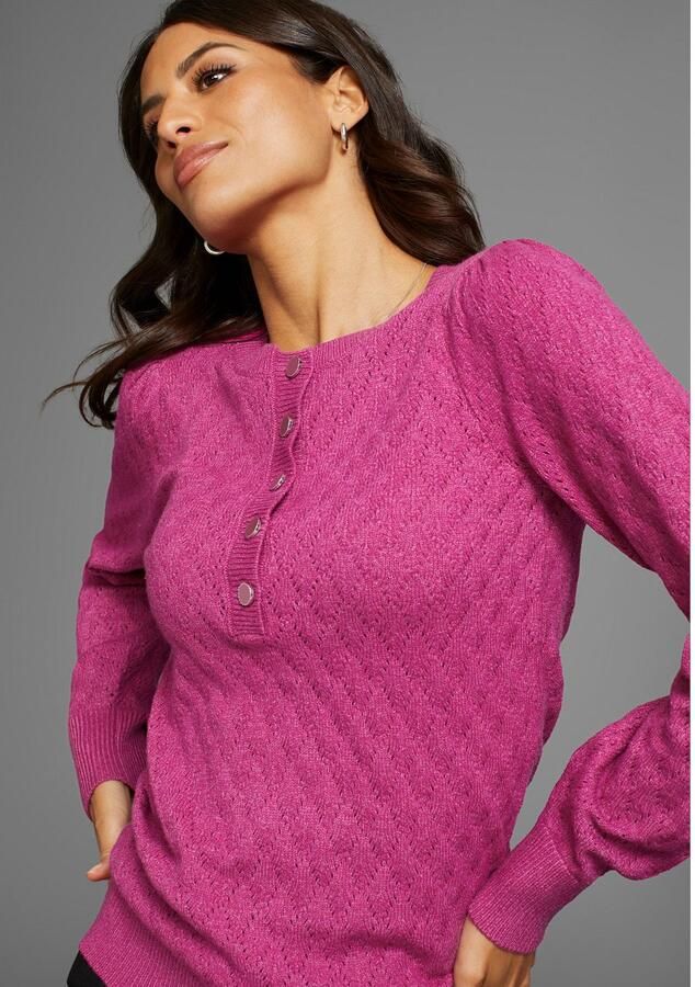 Laura Scott Trui met ronde hals met knoopsluiting en ajourpatroon - Foto 2