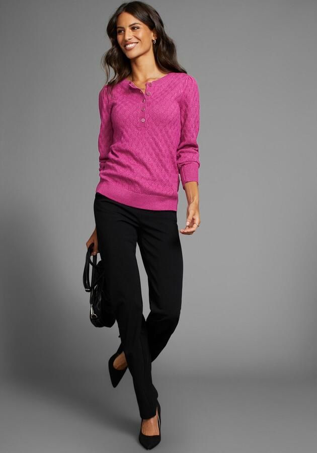 Laura Scott Trui met ronde hals met knoopsluiting en ajourpatroon - Foto 4