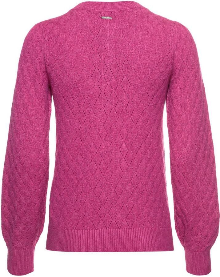 Laura Scott Trui met ronde hals met knoopsluiting en ajourpatroon