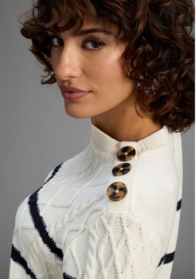 Laura Scott Trui met ronde hals Overgangstrui met kabelpatroon en strepen NIEUWE COLLECTIE - Foto 5