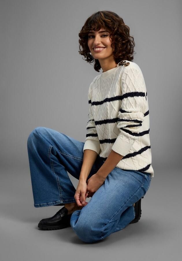 Laura Scott Trui met ronde hals Overgangstrui met kabelpatroon en strepen NIEUWE COLLECTIE - Foto 2