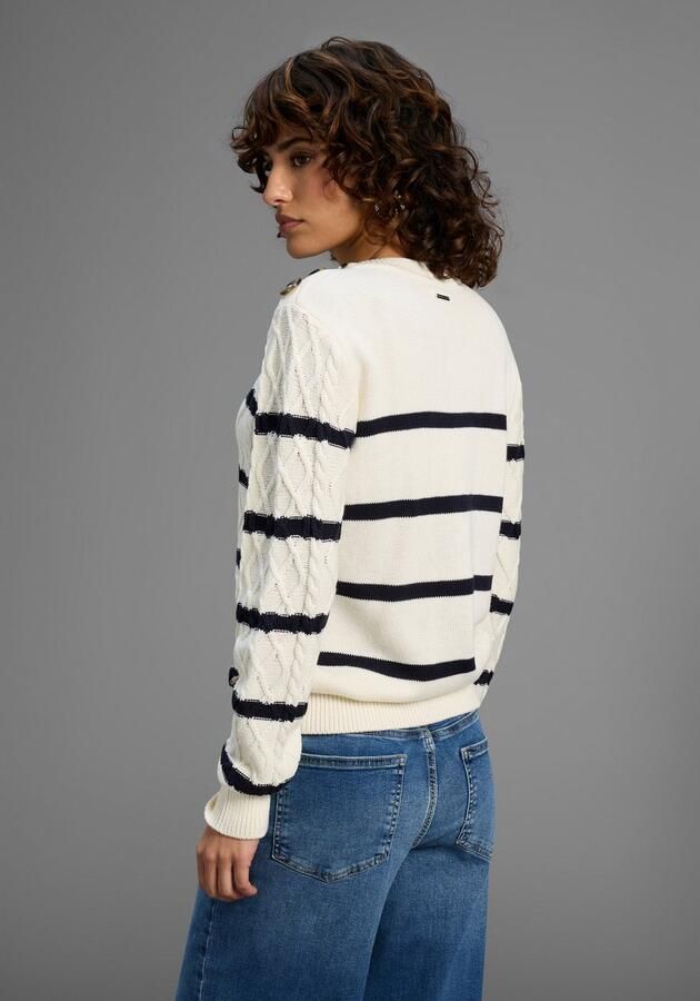 Laura Scott Trui met ronde hals Overgangstrui met kabelpatroon en strepen NIEUWE COLLECTIE - Foto 3