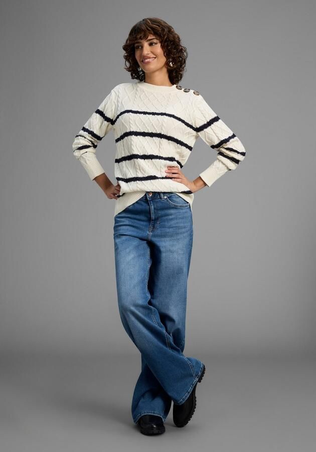 Laura Scott Trui met ronde hals Overgangstrui met kabelpatroon en strepen NIEUWE COLLECTIE - Foto 4