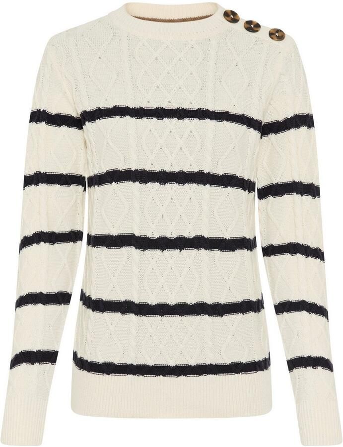 Laura Scott Trui met ronde hals Overgangstrui met kabelpatroon en strepen NIEUWE COLLECTIE
