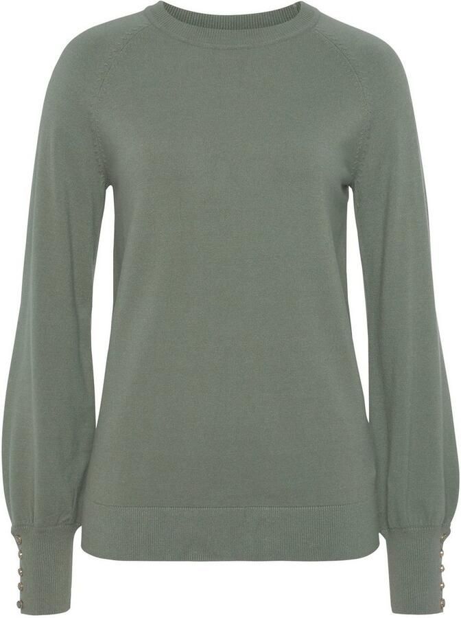 Laura Scott Trui met ronde hals van fijnbreisel met volumineuze mouwen