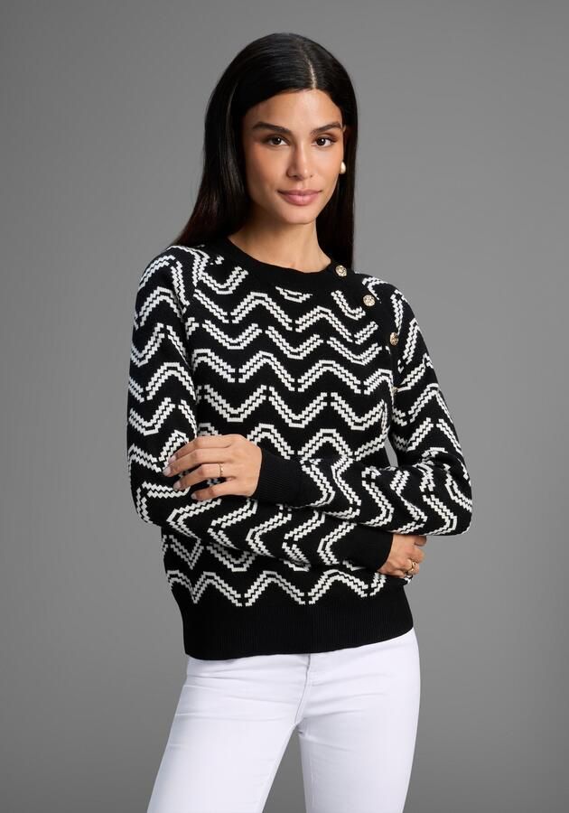 Laura Scott Trui met ronde hals zacht breisel met jaquardpatroon en knopen nieuwe collectie - Foto 5