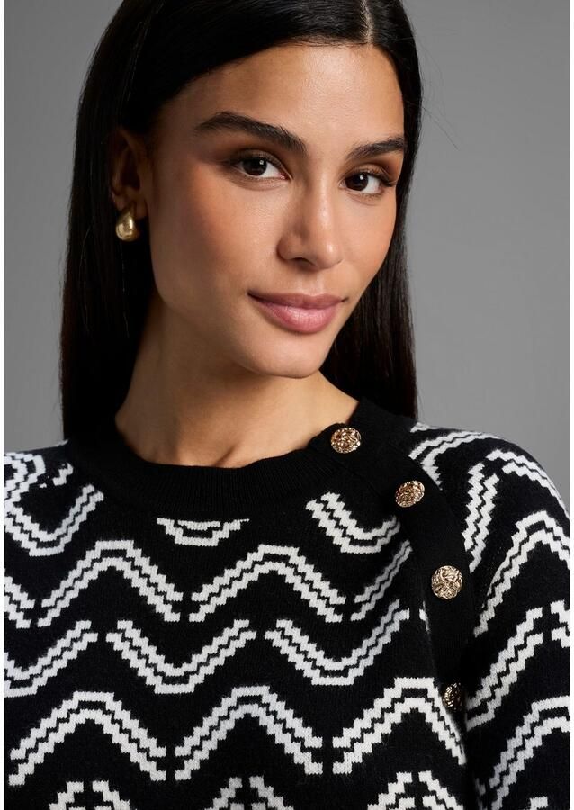 Laura Scott Trui met ronde hals zacht breisel met jaquardpatroon en knopen nieuwe collectie - Foto 2