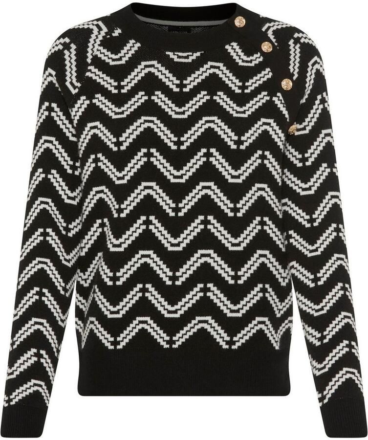 Laura Scott Trui met ronde hals zacht breisel met jaquardpatroon en knopen nieuwe collectie