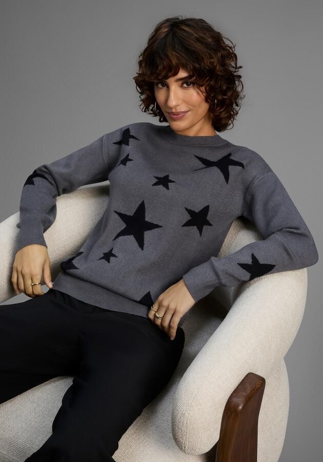 Laura Scott Trui met ronde hals zacht winterbreisel met sterrenpatroon nieuwe collectie - Foto 6