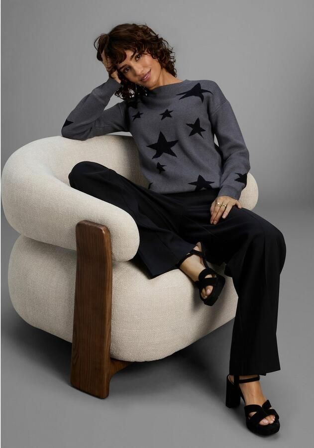 Laura Scott Trui met ronde hals zacht winterbreisel met sterrenpatroon nieuwe collectie - Foto 3