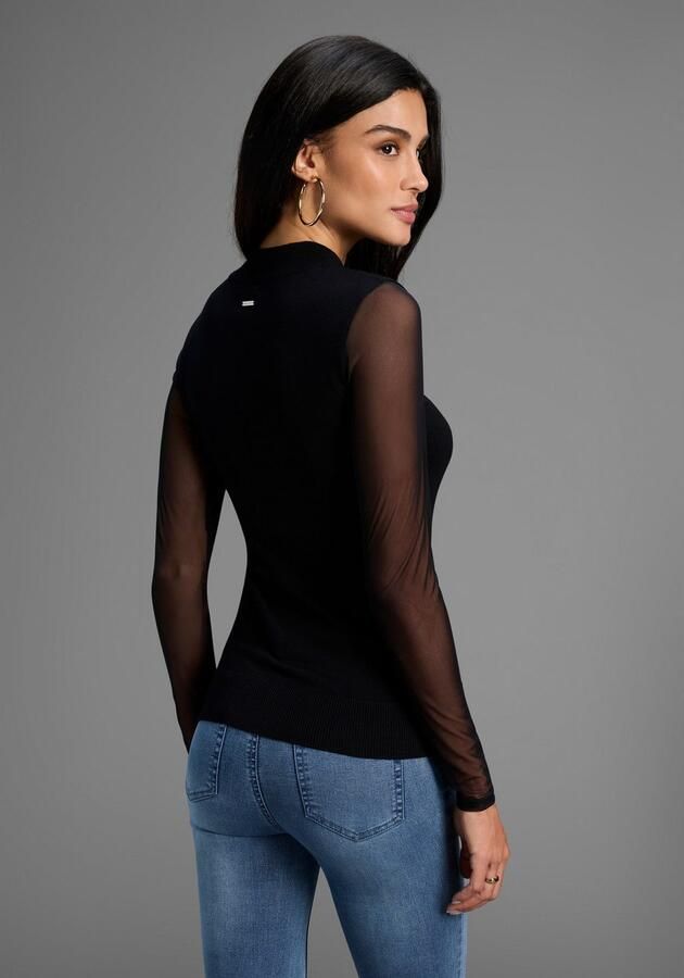 Laura Scott Trui met staande kraag Fijn gebreide trui in nauwsluitende pasvorm met mesh NIEUWE COLLECTIE - Foto 4