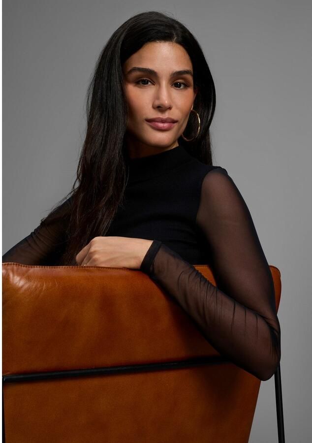 Laura Scott Trui met staande kraag Fijn gebreide trui in nauwsluitende pasvorm met mesh NIEUWE COLLECTIE - Foto 2