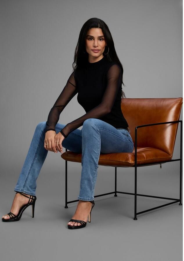 Laura Scott Trui met staande kraag Fijn gebreide trui in nauwsluitende pasvorm met mesh NIEUWE COLLECTIE - Foto 3