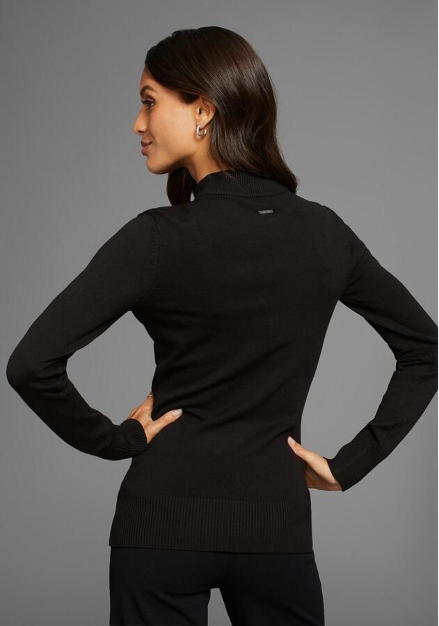 Laura Scott Trui met staande kraag met glinsterende sierstenen en mesh-applicatie - Foto 3