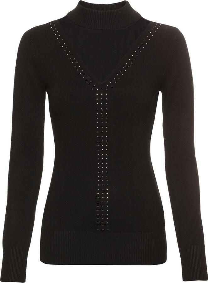 Laura Scott Trui met staande kraag met glinsterende sierstenen en mesh-applicatie