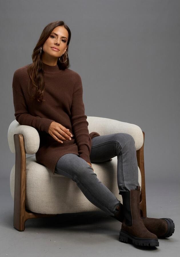 Laura Scott Trui met staande kraag zacht winterbreisel met zijspliten nieuwe collectie - Foto 3