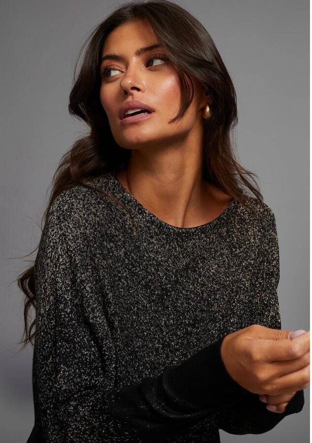 Laura Scott Trui met vleermuismouwen met glansgaren en ronde halslijn - Foto 2