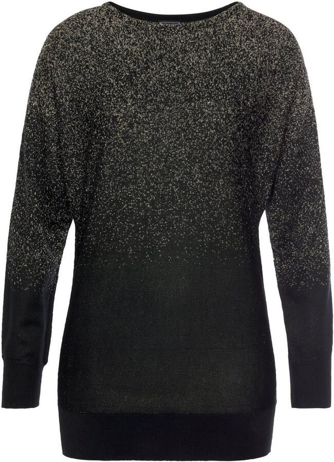 Laura Scott Trui met vleermuismouwen met glansgaren en ronde halslijn