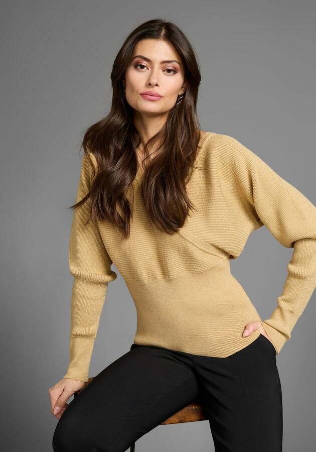 Laura Scott Trui met vleermuismouwen met glitzereffect in wikkel-look - Foto 6