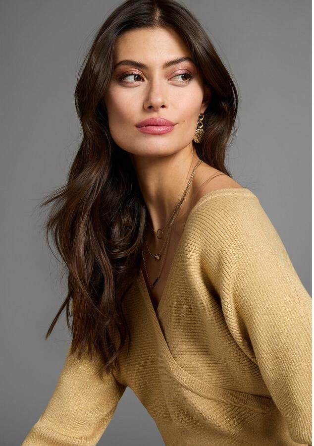 Laura Scott Trui met vleermuismouwen met glitzereffect in wikkel-look - Foto 2