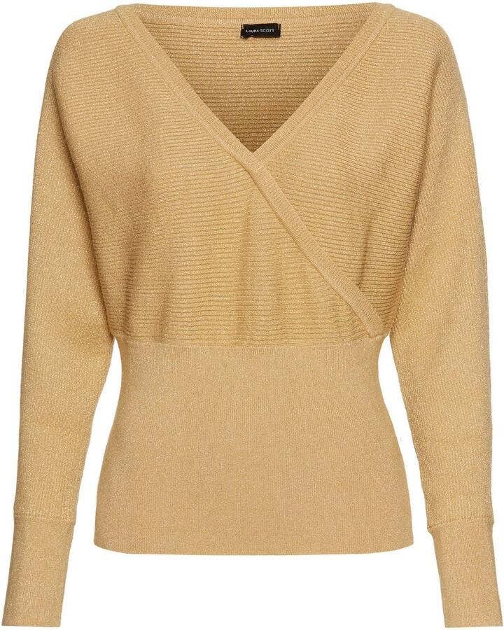 Laura Scott Trui met vleermuismouwen met glitzereffect in wikkel-look