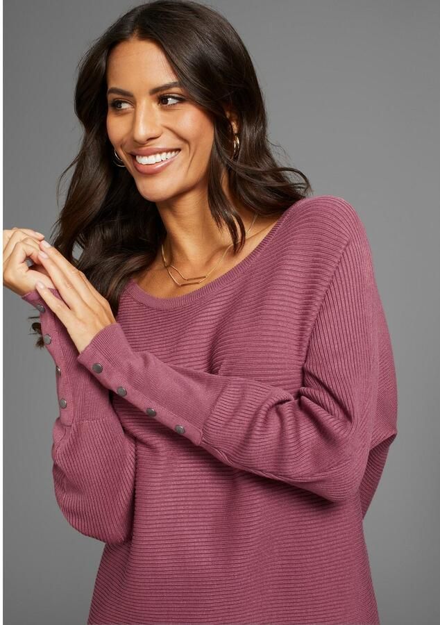 Laura Scott Trui met vleermuismouwen Overgangstrui met oversized mouwen in ribbreisel - Foto 2